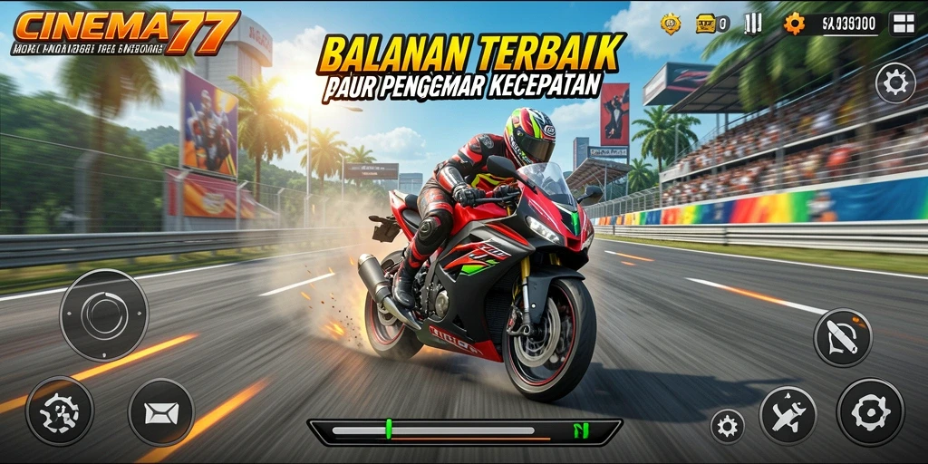 Skrinsut utama CINEMA77 menampilkan aksi balapan motor yang mendebarkan.