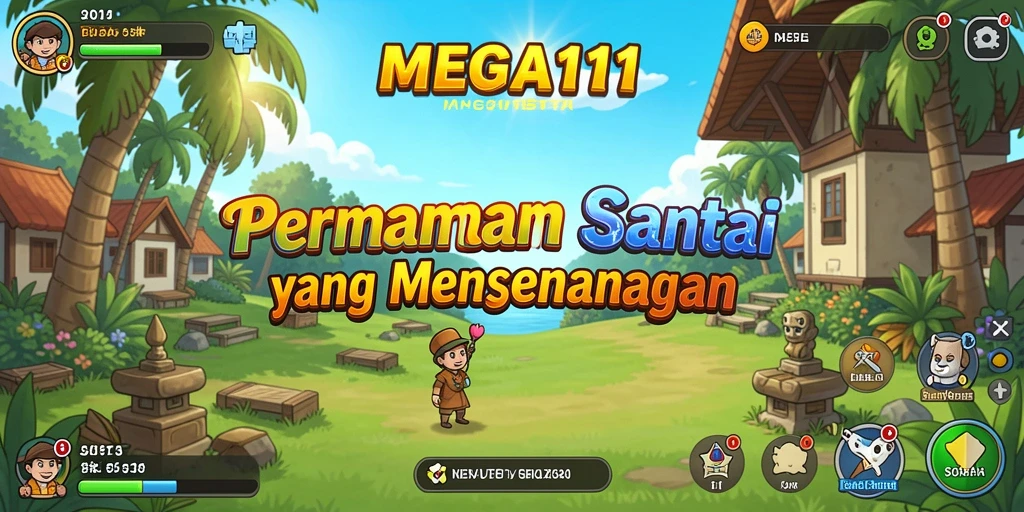 Tampilan gameplay MEGA111 yang ceria dan penuh warna.