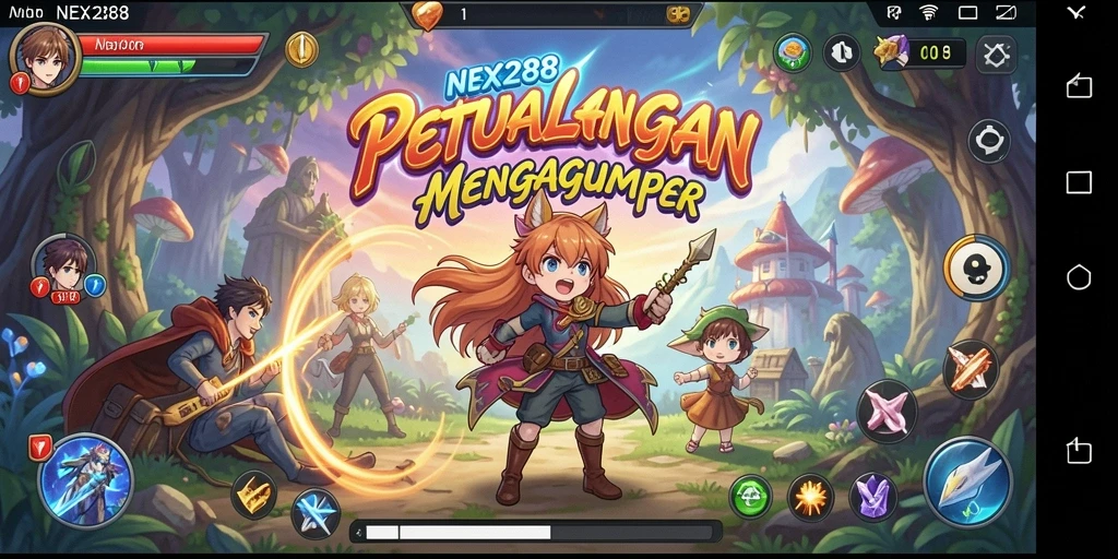 Tampilan gameplay NEX288 dengan karakter anime yang epik.